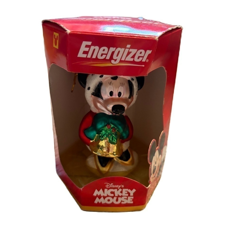 Disney 2000 Energizer Minnie Mouse Handcrafted Blown Glass Ornament NEW Red